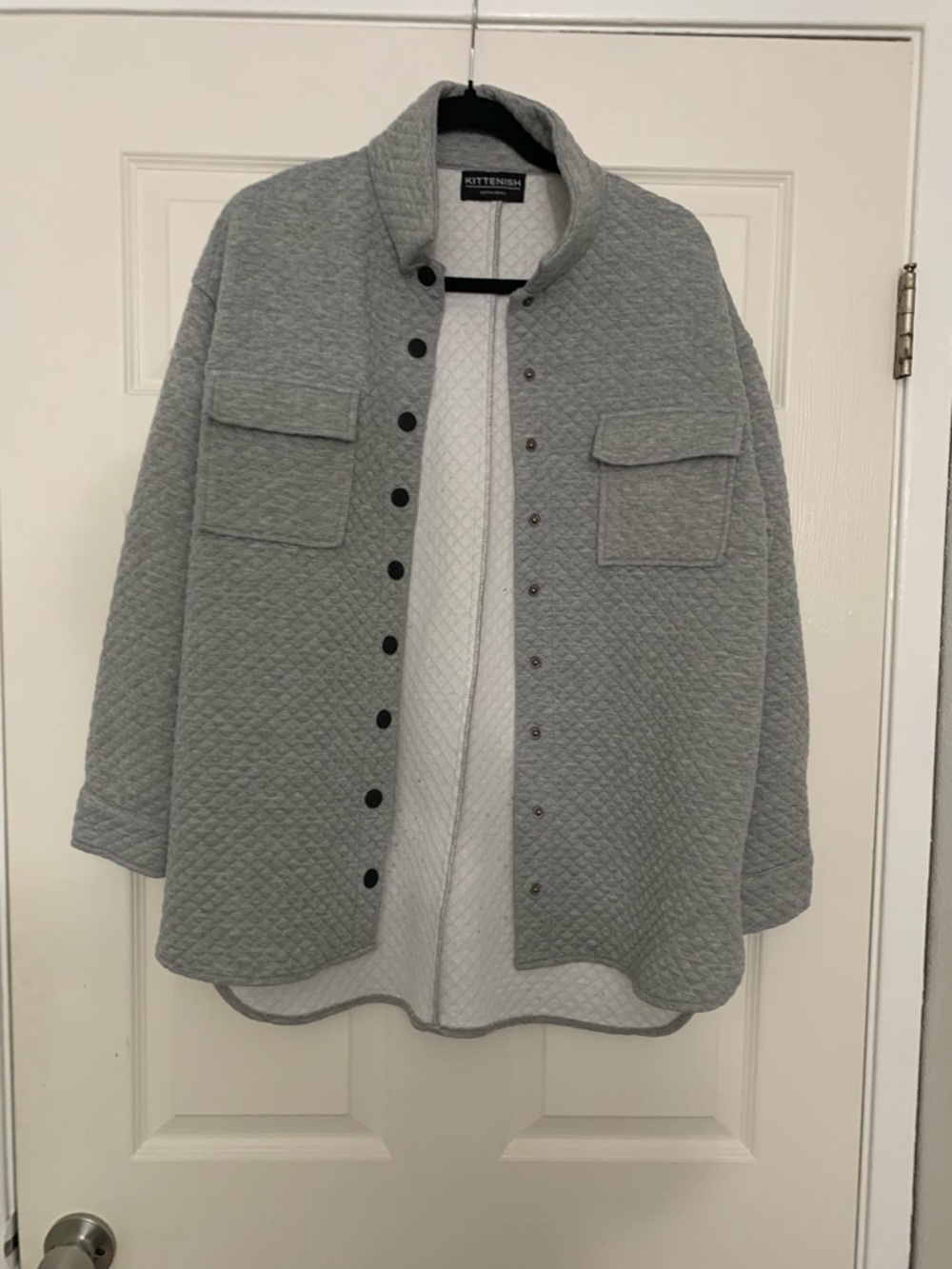 Kittenish Light Gray Quilted Snap Shacket